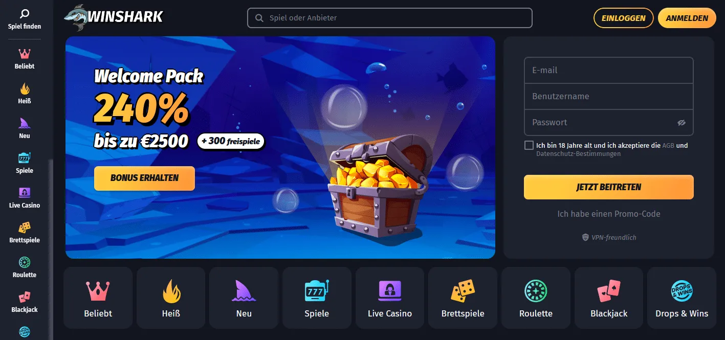 Winshark Online Casino mit schnelle auszahlung Winshark Casino mit auszahlung
